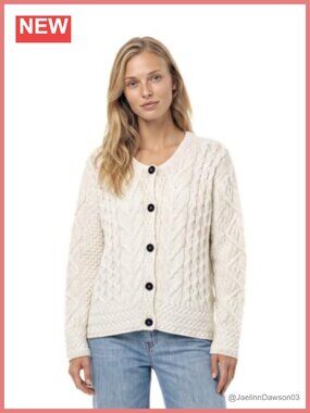 Irish Cable Knit Merino Wool Cardigan for Women Made in Ireland
